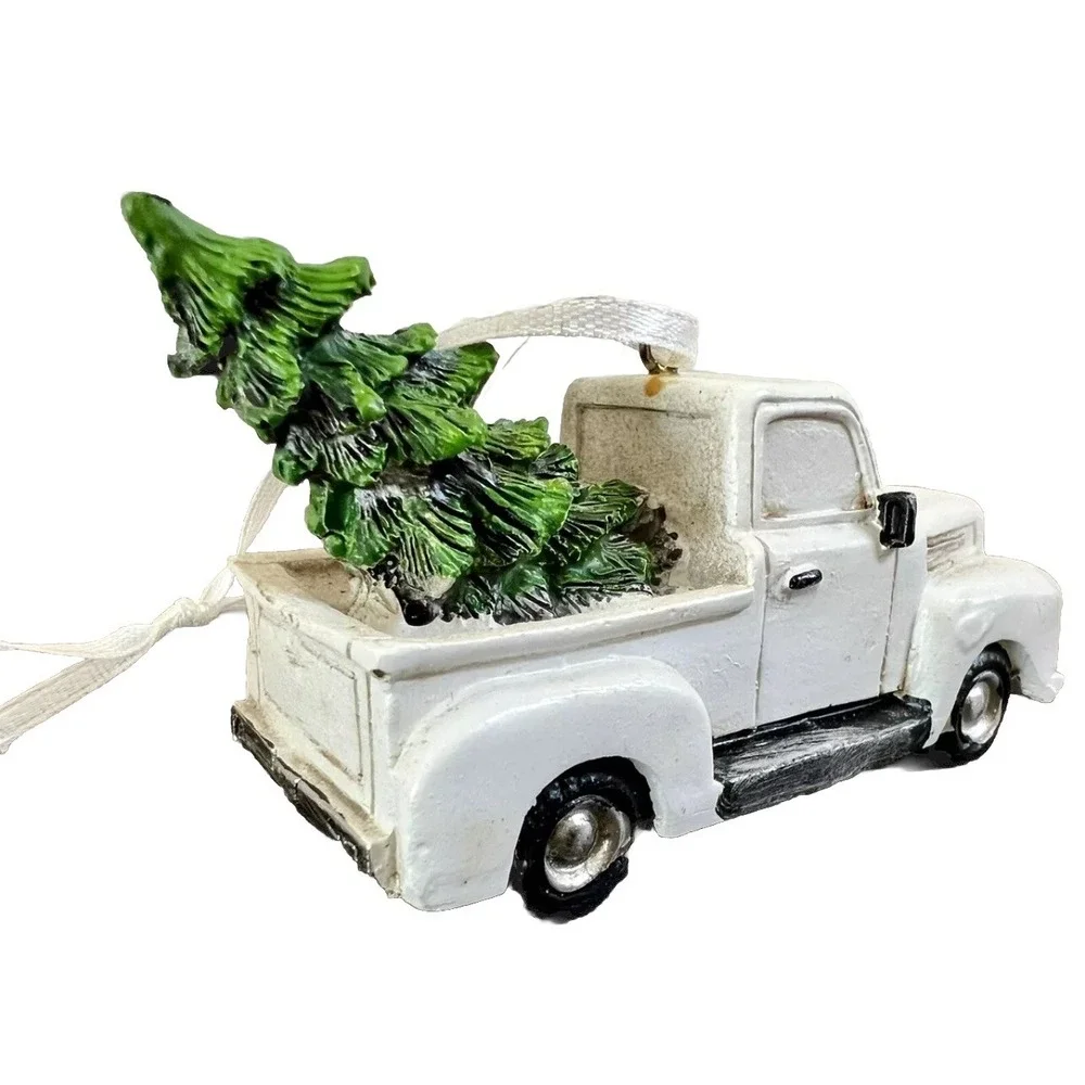 Farmhouse Truck Ornament Christmas Tree Shelf Decor White 3 Piece New In Box